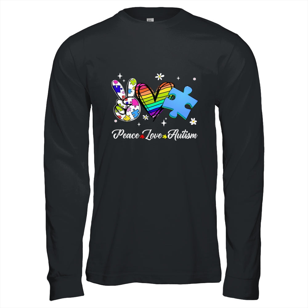 Peace Love Autism Puzzle In April We Wear Blue For Autism Shirt & Hoodie | siriusteestore