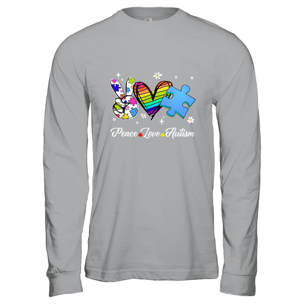 Peace Love Autism Puzzle In April We Wear Blue For Autism Shirt & Hoodie | siriusteestore
