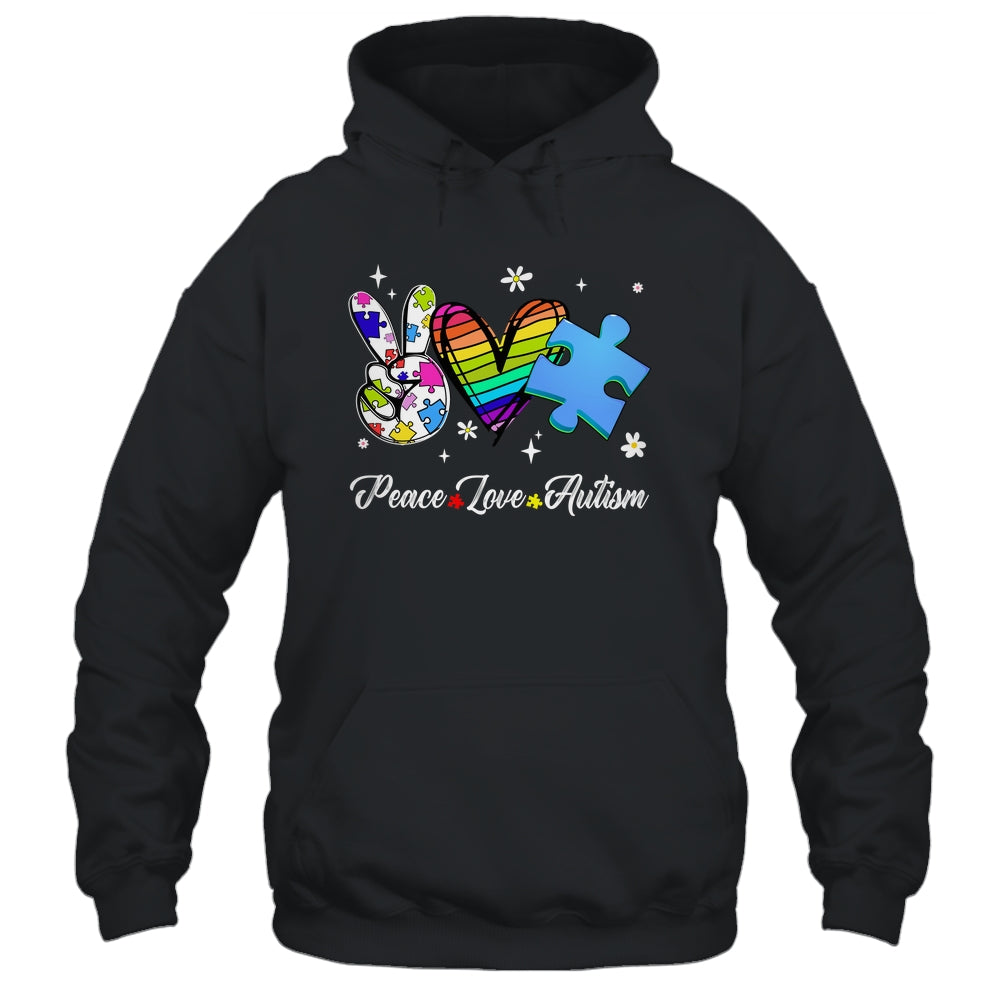 Peace Love Autism Puzzle In April We Wear Blue For Autism Shirt & Hoodie | siriusteestore