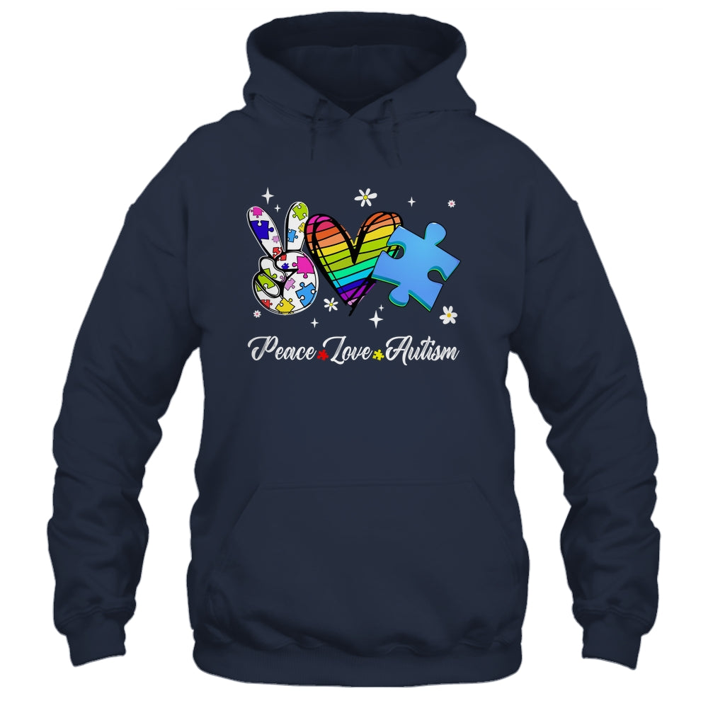 Peace Love Autism Puzzle In April We Wear Blue For Autism Shirt & Hoodie | siriusteestore