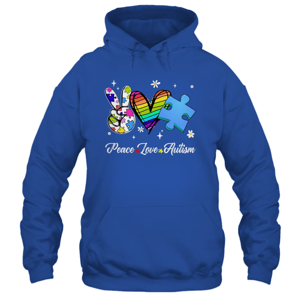 Peace Love Autism Puzzle In April We Wear Blue For Autism Shirt & Hoodie | siriusteestore
