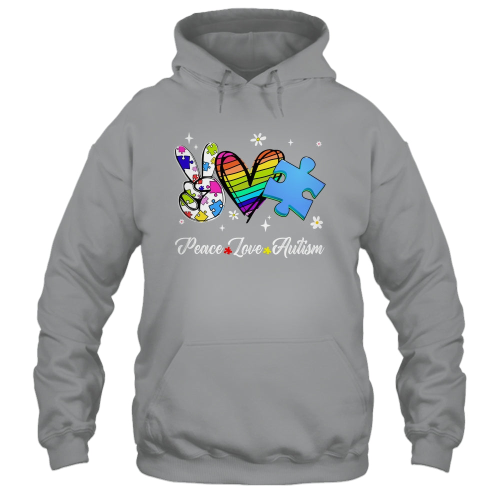 Peace Love Autism Puzzle In April We Wear Blue For Autism Shirt & Hoodie | siriusteestore