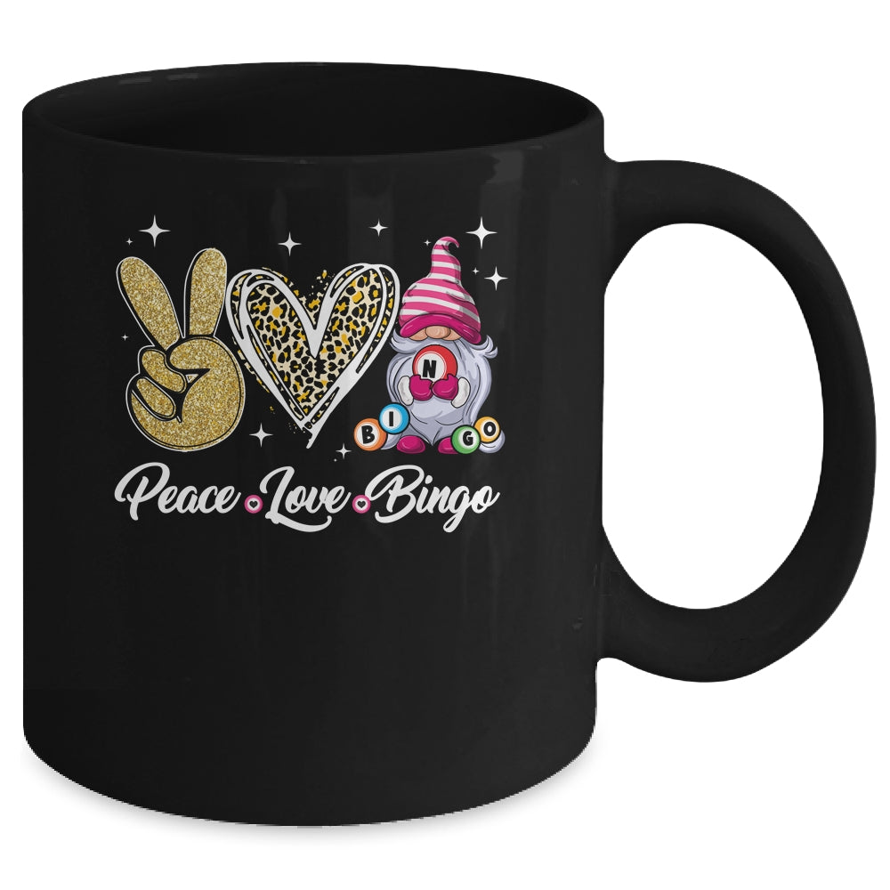 Peace Love Bingo Funny Lucky Design Bingo Gnome Lover Women Mug | siriusteestore
