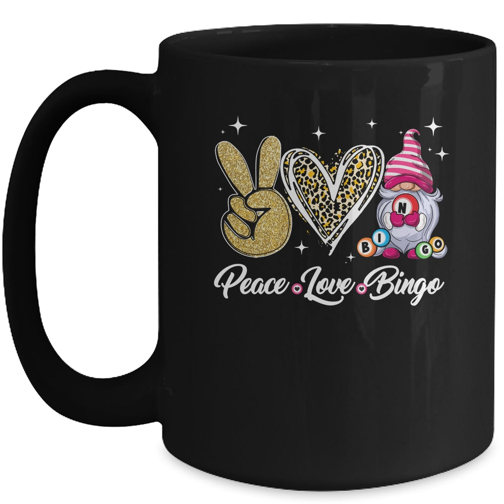 Peace Love Bingo Funny Lucky Design Bingo Gnome Lover Women Mug | siriusteestore