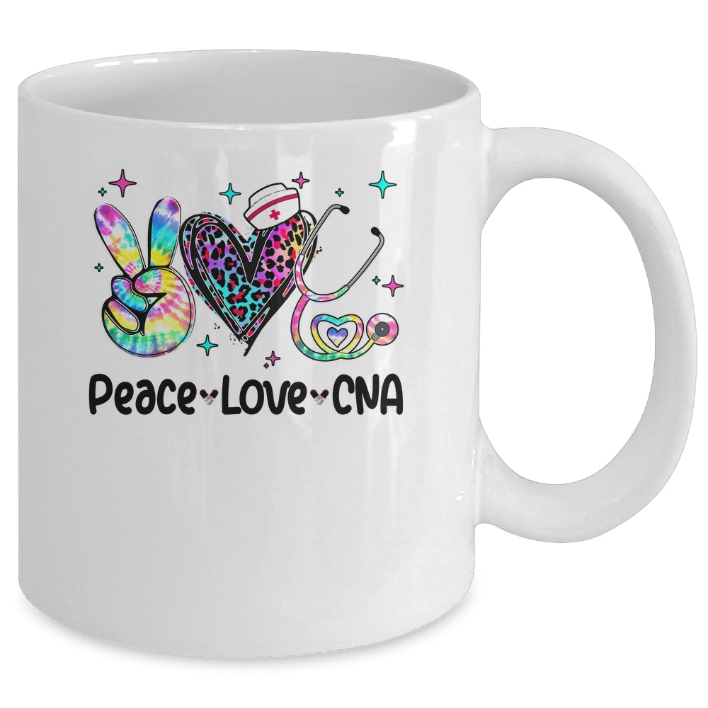 Peace Love CNA Leopard Heart Stethoscope Nursing Nurse Week Mug | siriusteestore