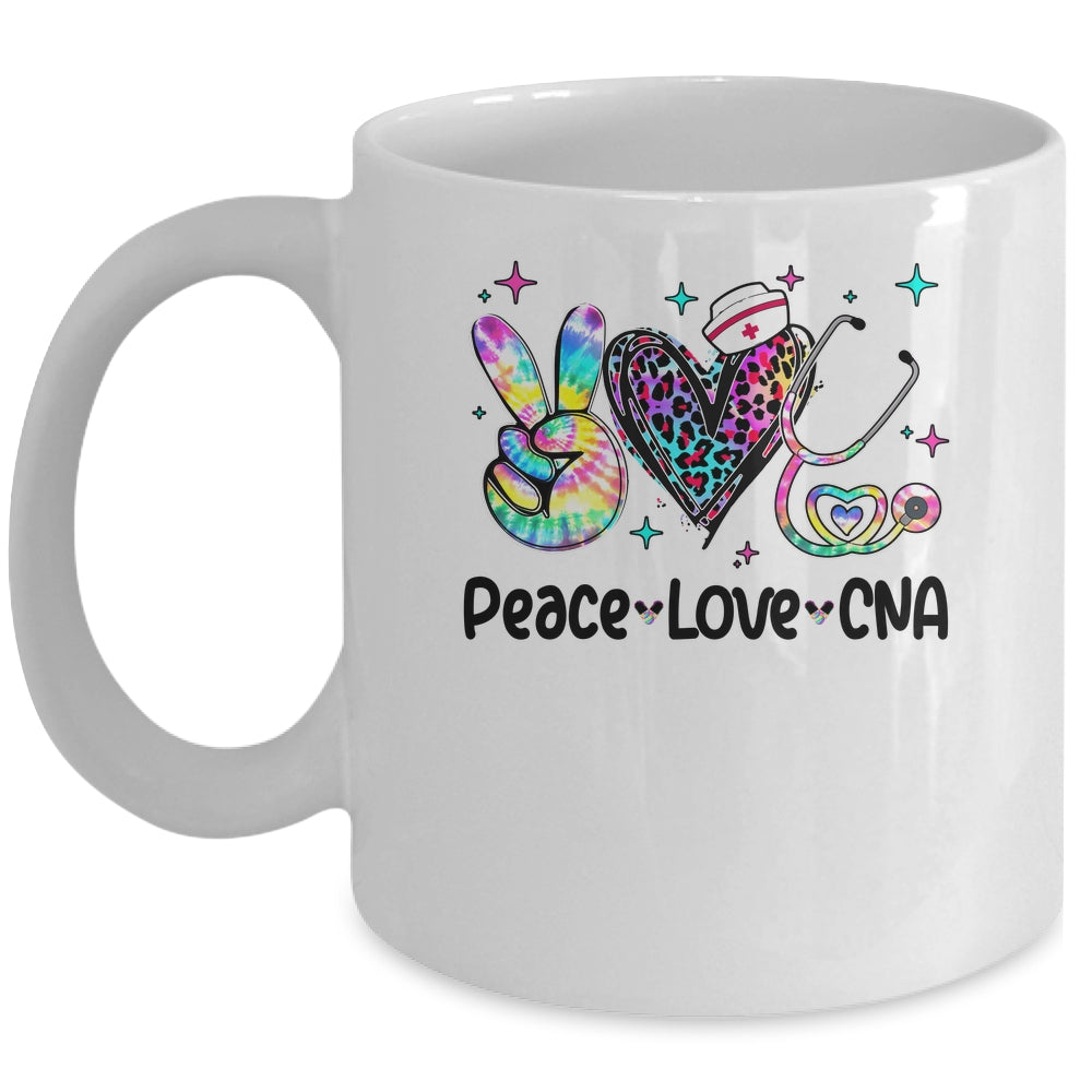 Peace Love CNA Leopard Heart Stethoscope Nursing Nurse Week Mug | siriusteestore