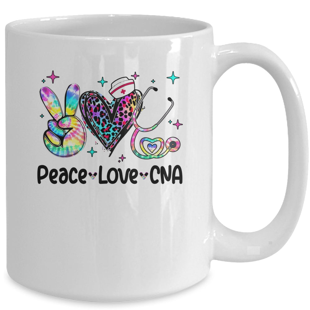 Peace Love CNA Leopard Heart Stethoscope Nursing Nurse Week Mug | siriusteestore