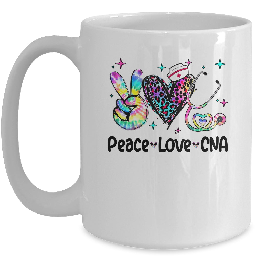 Peace Love CNA Leopard Heart Stethoscope Nursing Nurse Week Mug | siriusteestore