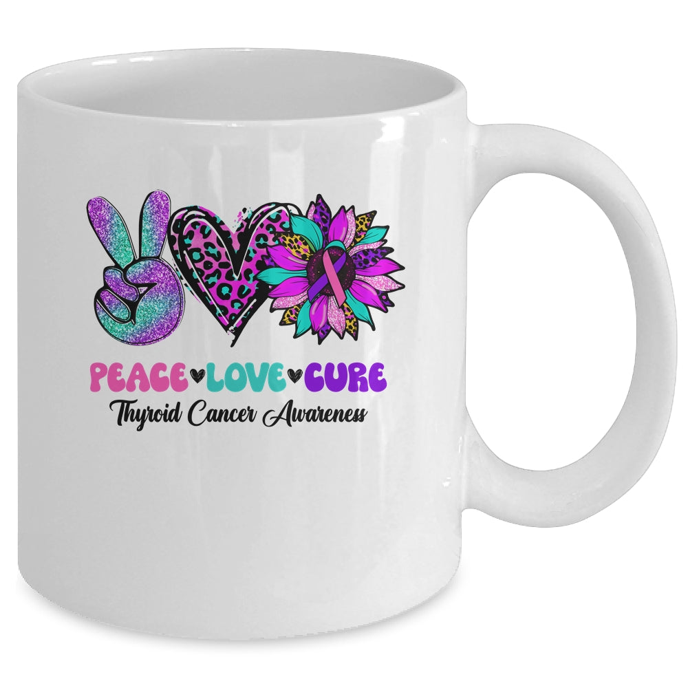 Peace Love Cure Blue Ribbon Thyroid Cancer Awareness Mug | siriusteestore