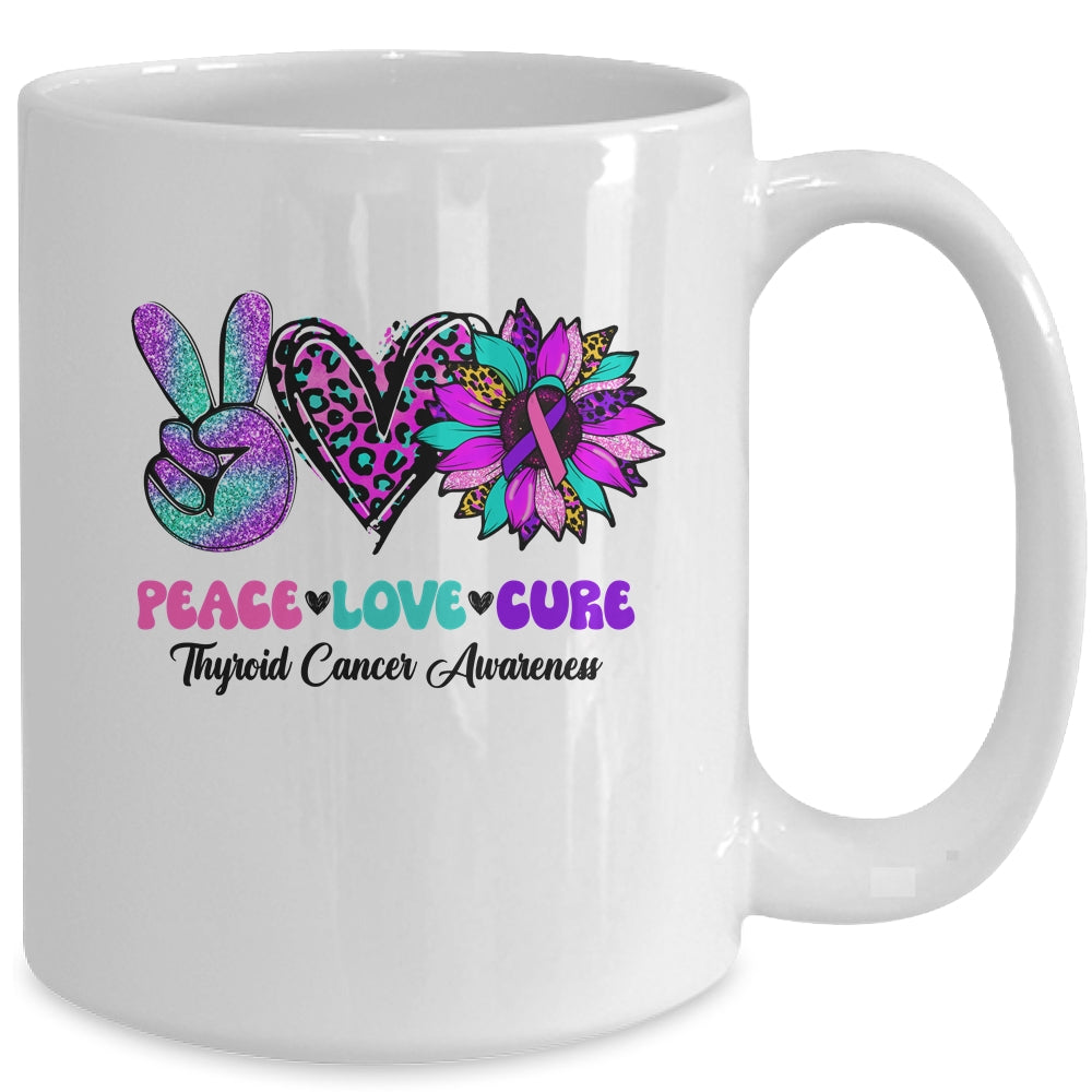 Peace Love Cure Blue Ribbon Thyroid Cancer Awareness Mug | siriusteestore