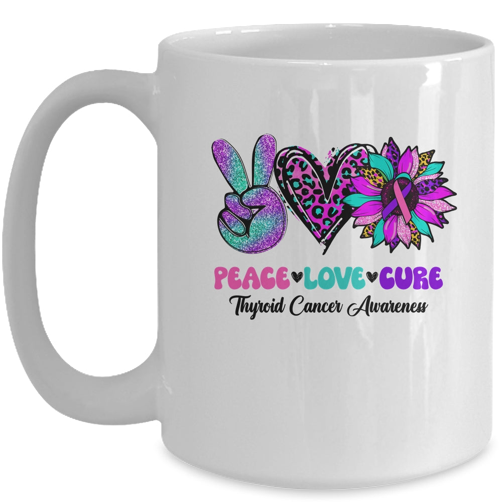 Peace Love Cure Blue Ribbon Thyroid Cancer Awareness Mug | siriusteestore