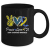 Peace Love Cure Blue Yellow Ribbon Down Syndrome Awareness Mug | siriusteestore