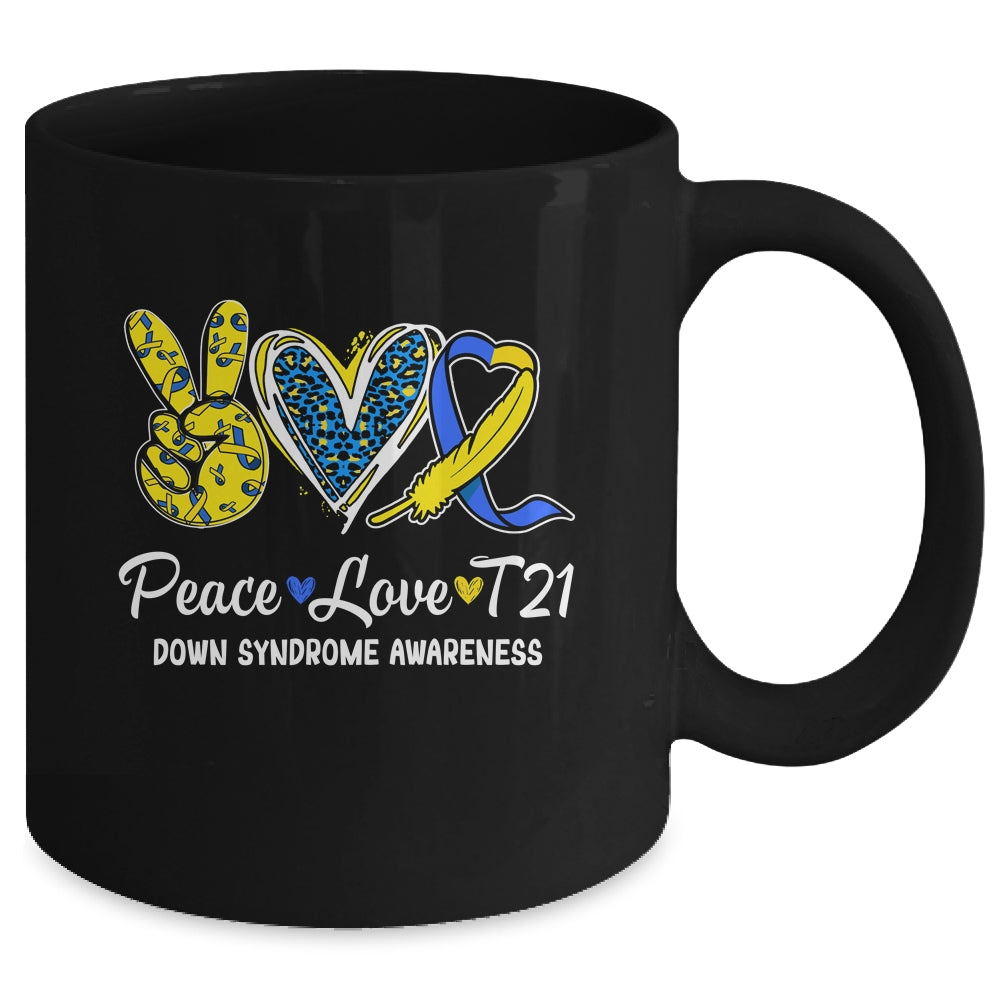 Peace Love Cure Blue Yellow Ribbon Down Syndrome Awareness Mug | siriusteestore