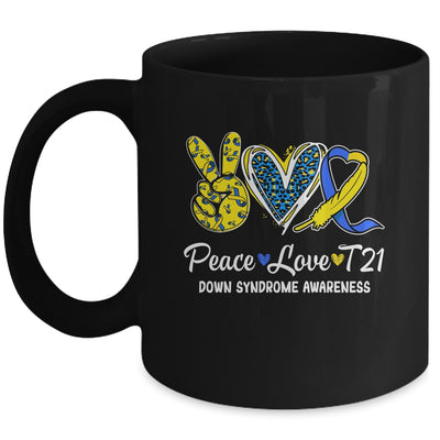 Peace Love Cure Blue Yellow Ribbon Down Syndrome Awareness Mug | siriusteestore