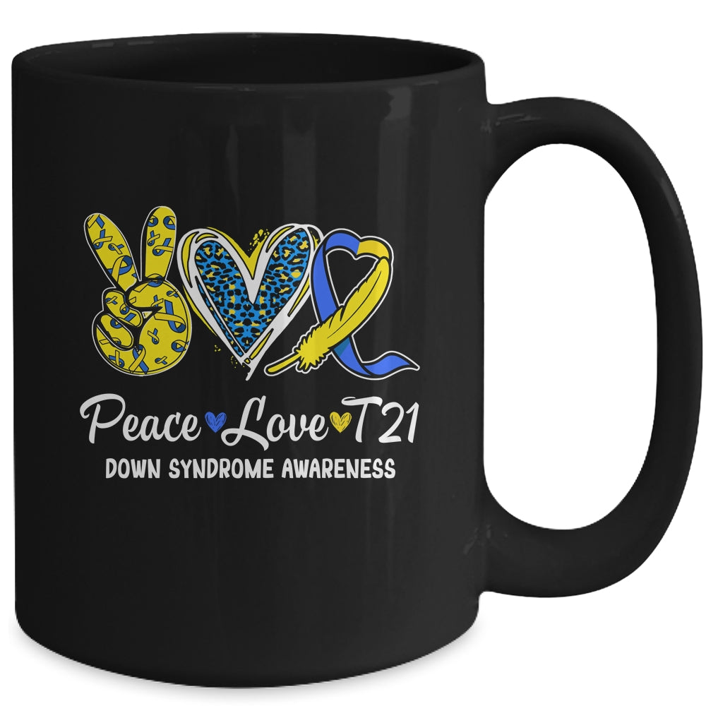 Peace Love Cure Blue Yellow Ribbon Down Syndrome Awareness Mug | siriusteestore