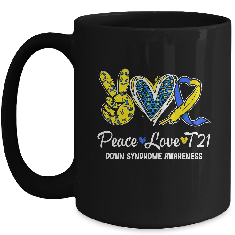 Peace Love Cure Blue Yellow Ribbon Down Syndrome Awareness Mug | siriusteestore