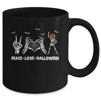 Peace Love Halloween Happy Halloween Pumpkin Skeleton Hands Mug | siriusteestore