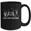 Peace Love Halloween Happy Halloween Pumpkin Skeleton Hands Mug | siriusteestore