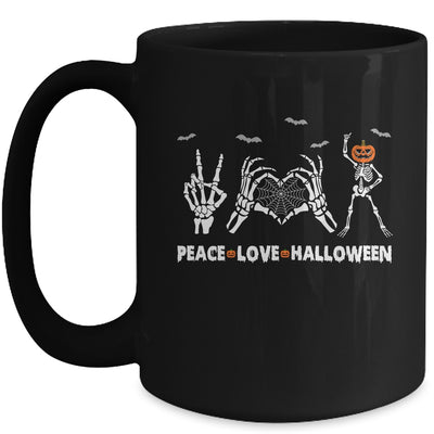 Peace Love Halloween Happy Halloween Pumpkin Skeleton Hands Mug | siriusteestore