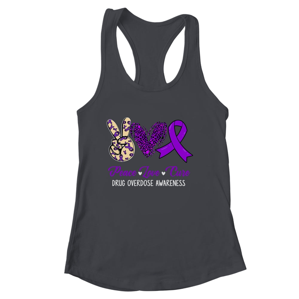 Peace Love Hope Purple Ribbon Drug Overdose Awareness Month Shirt & Tank Top | siriusteestore