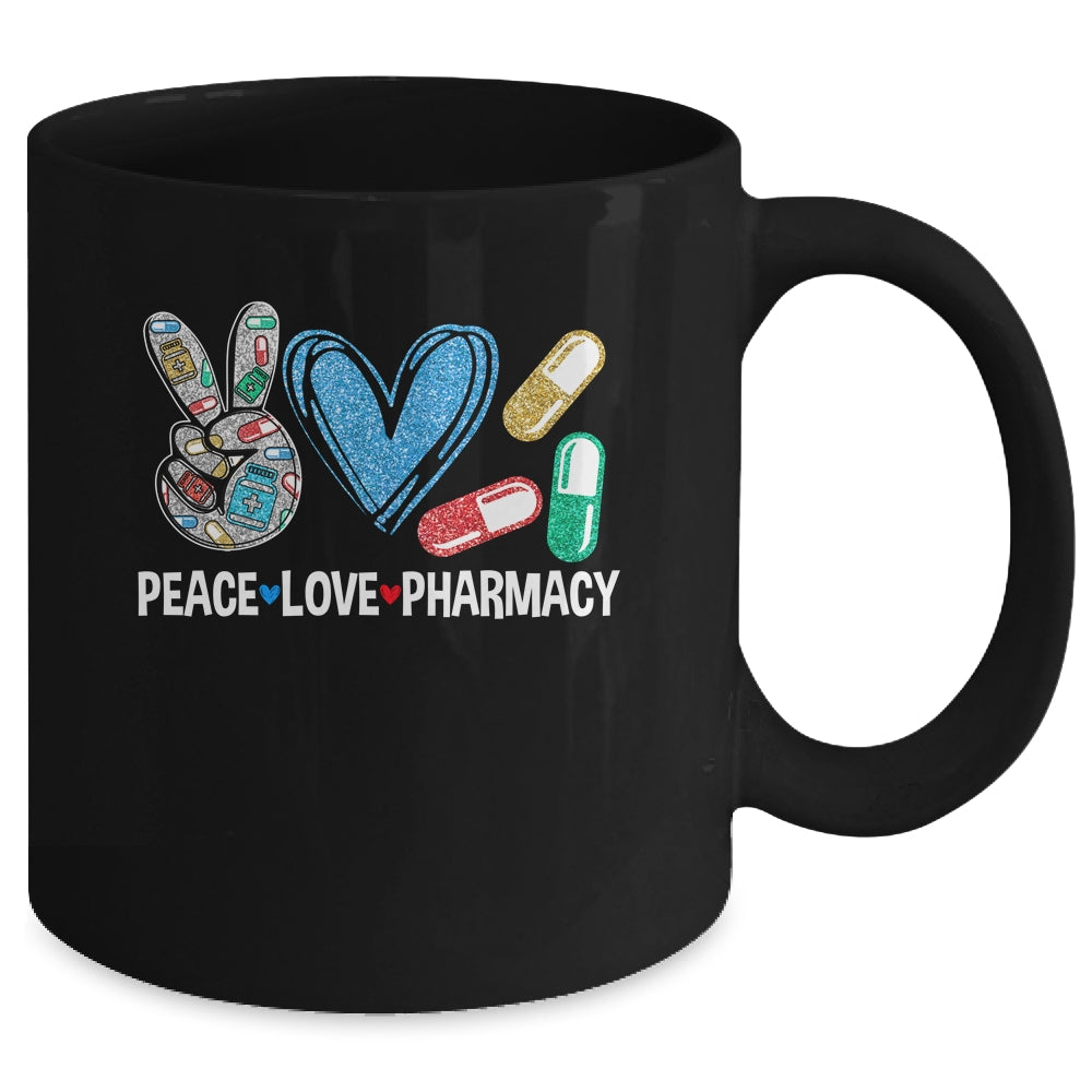 Peace Love Pharmacy Funny Pharmacy Tech Pharmacist Mug | siriusteestore