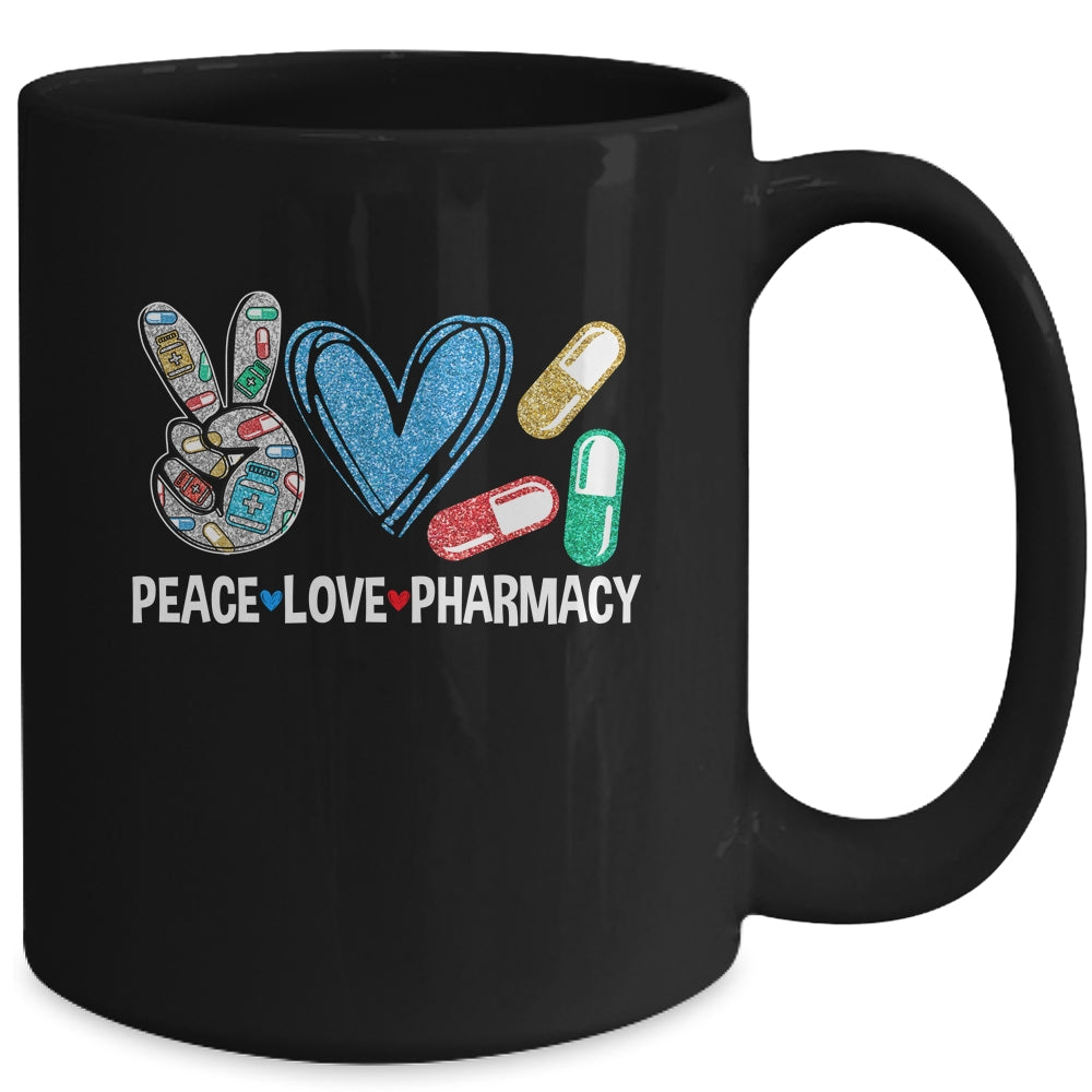 Peace Love Pharmacy Funny Pharmacy Tech Pharmacist Mug | siriusteestore