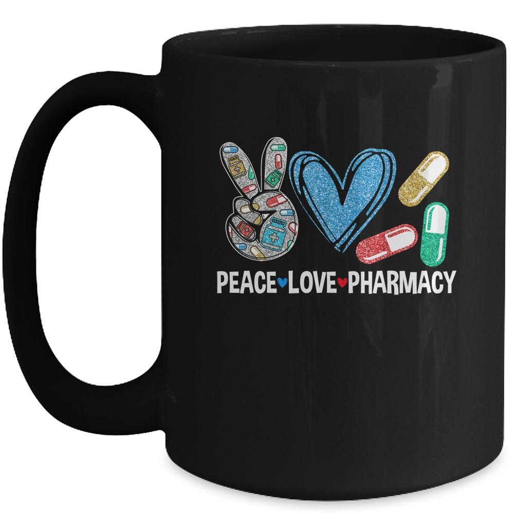 Peace Love Pharmacy Funny Pharmacy Tech Pharmacist Mug | siriusteestore