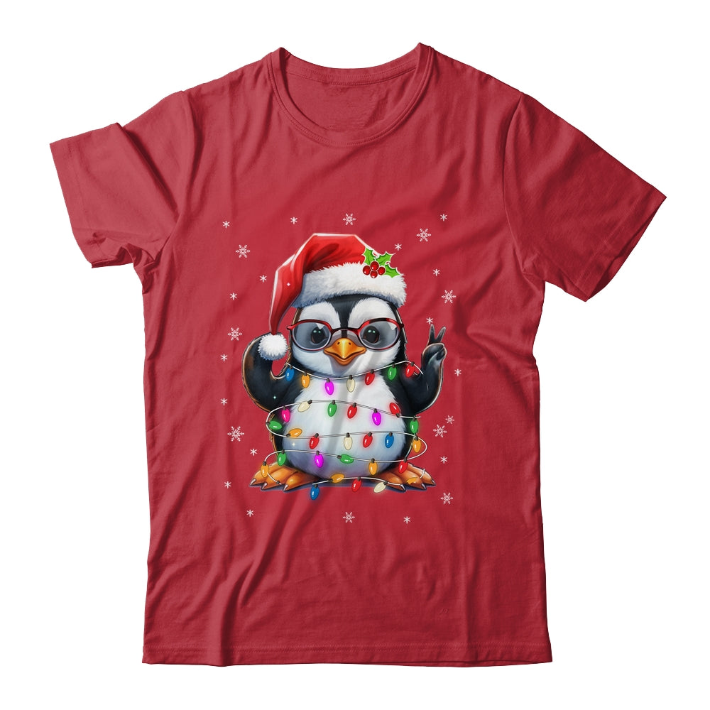 Peace Sign Hand Penguin Santa Christmas Penguin Women Kids Shirt & Sweatshirt | siriusteestore