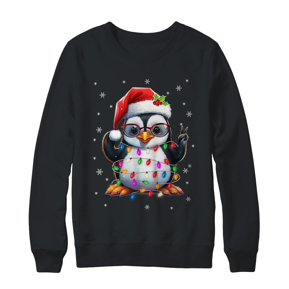 Peace Sign Hand Penguin Santa Christmas Penguin Women Kids Shirt & Sweatshirt | siriusteestore