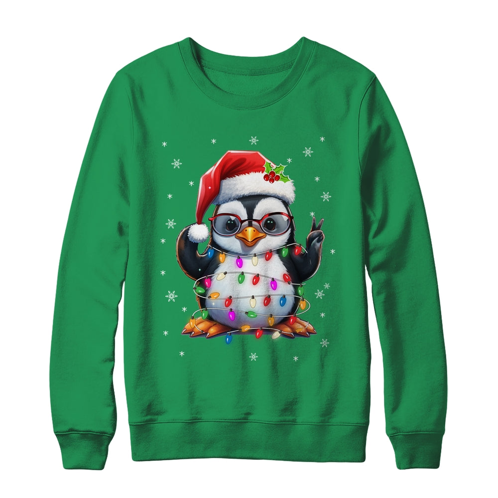Peace Sign Hand Penguin Santa Christmas Penguin Women Kids Shirt & Sweatshirt | siriusteestore