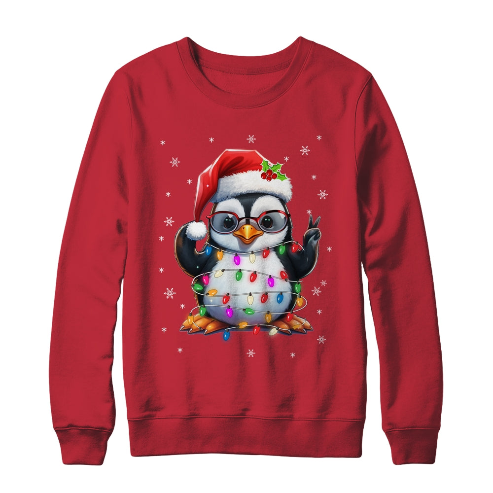 Peace Sign Hand Penguin Santa Christmas Penguin Women Kids Shirt & Sweatshirt | siriusteestore