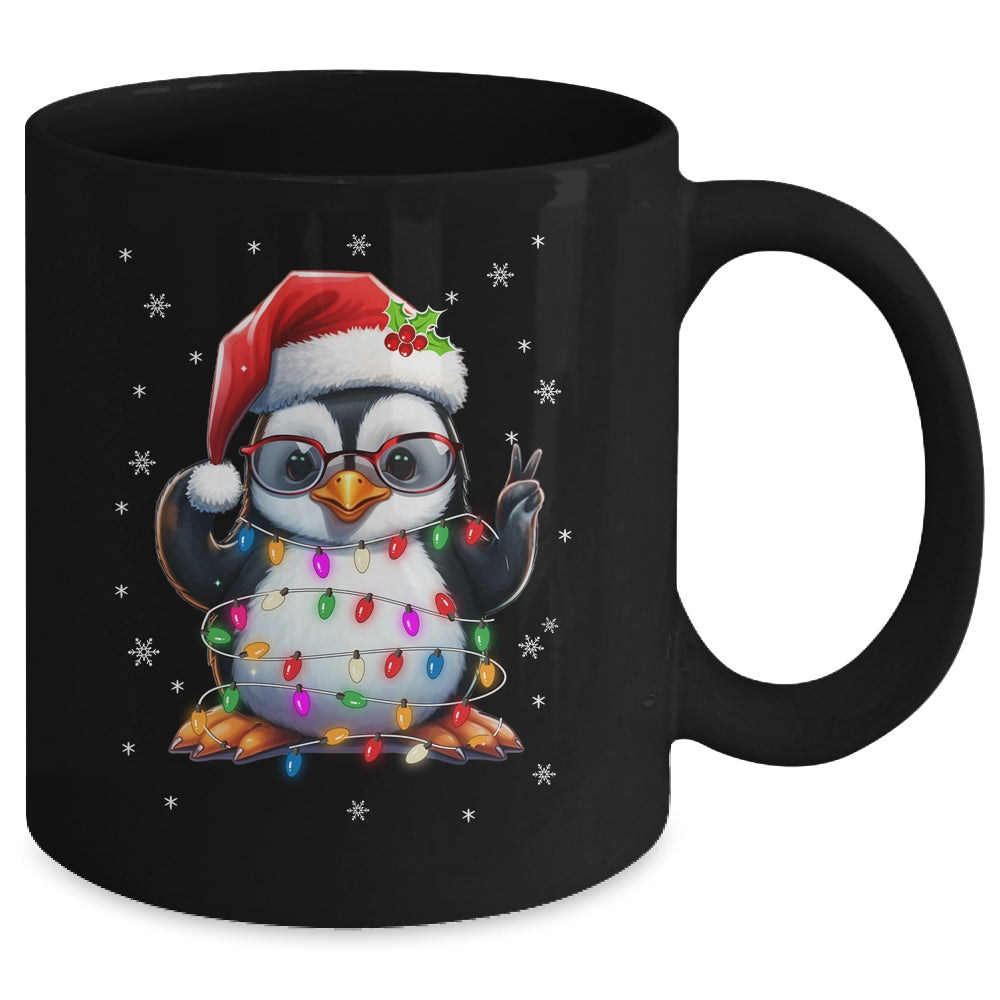Peace Sign Hand Penguin Santa Christmas Penguin Women Kids Mug | siriusteestore
