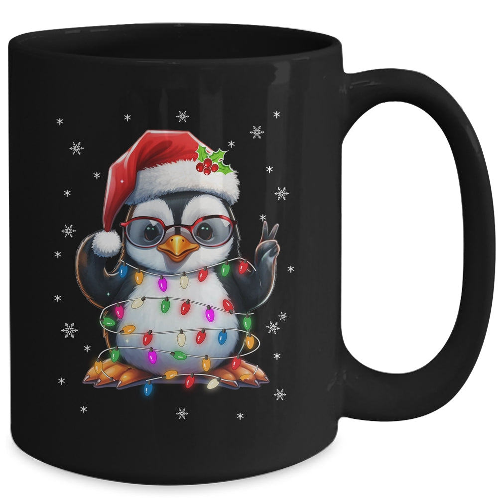 Peace Sign Hand Penguin Santa Christmas Penguin Women Kids Mug | siriusteestore