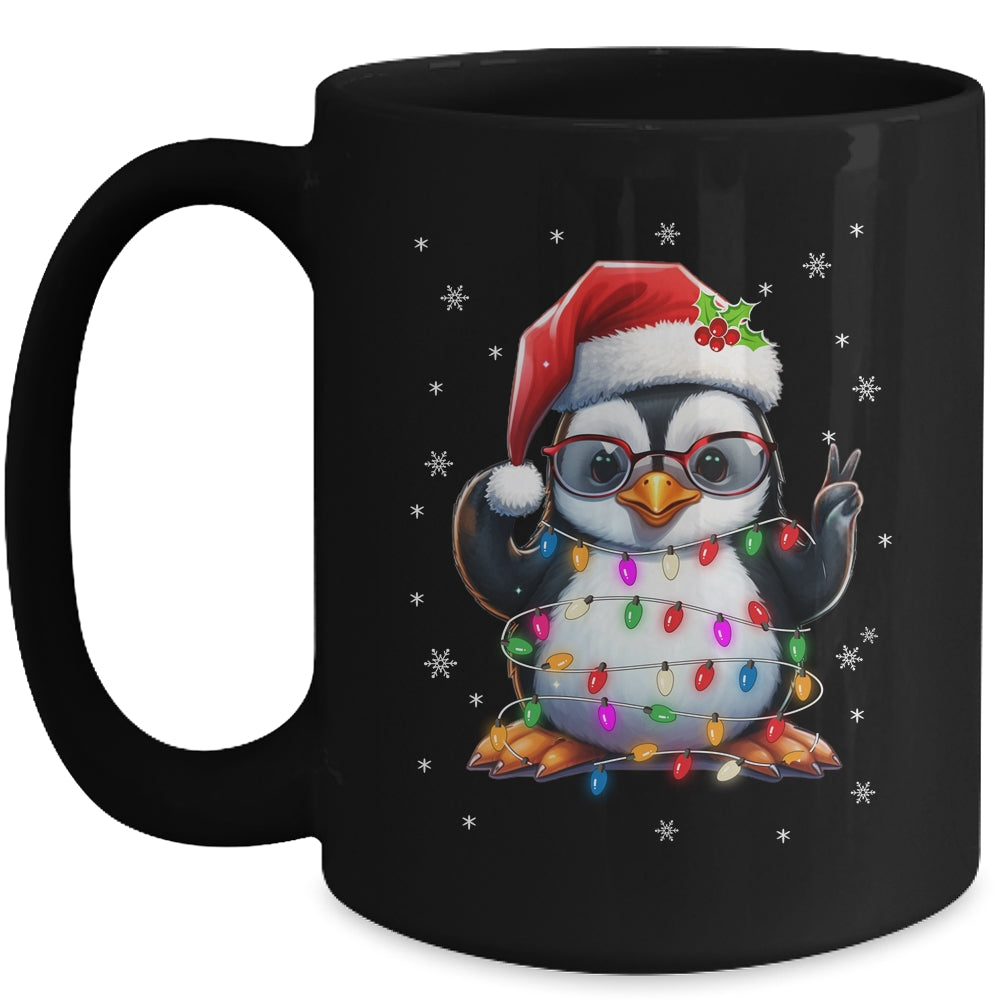 Peace Sign Hand Penguin Santa Christmas Penguin Women Kids Mug | siriusteestore