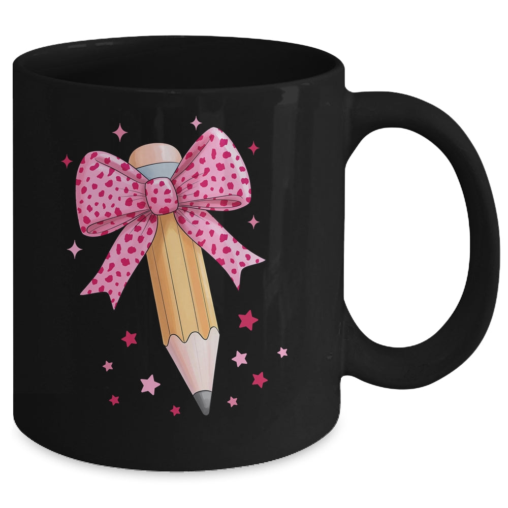 Pencil Coquette Bow Pink Teacher Appreciation Back To School Mug | siriusteestore