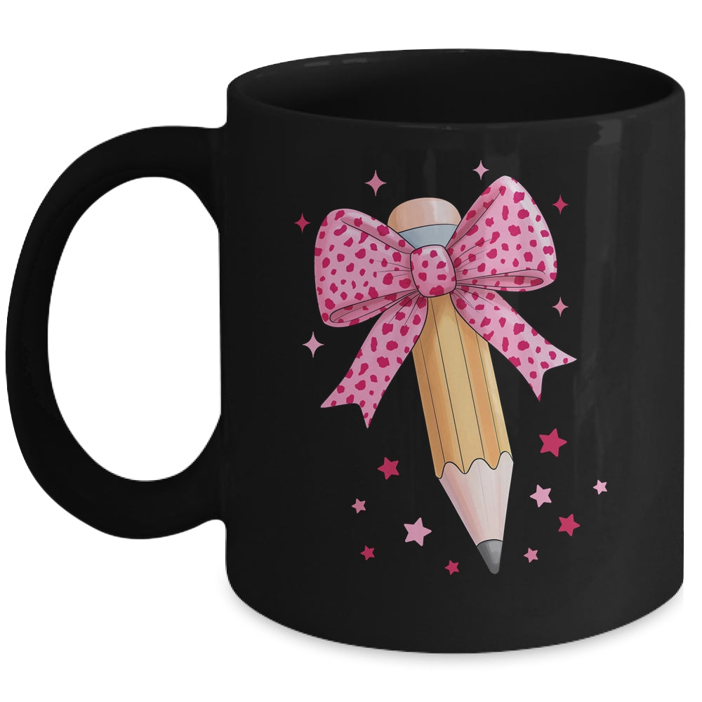 Pencil Coquette Bow Pink Teacher Appreciation Back To School Mug | siriusteestore