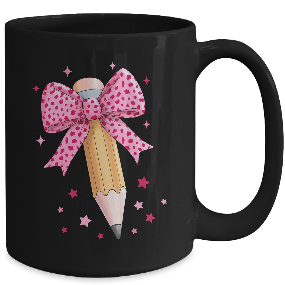 Pencil Coquette Bow Pink Teacher Appreciation Back To School Mug | siriusteestore
