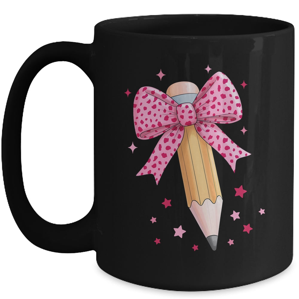 Pencil Coquette Bow Pink Teacher Appreciation Back To School Mug | siriusteestore