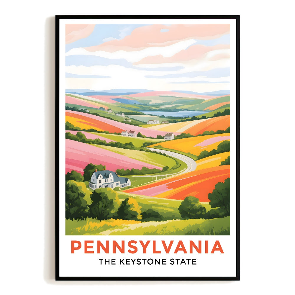 Pennsylvania Print Travel Poster Vintage Scenic Farm Keystone State Souvenir Wall Art Landscape Painting Picture Gift For Home Living Room Office Bedroom Decor Unframed | siriusteestore