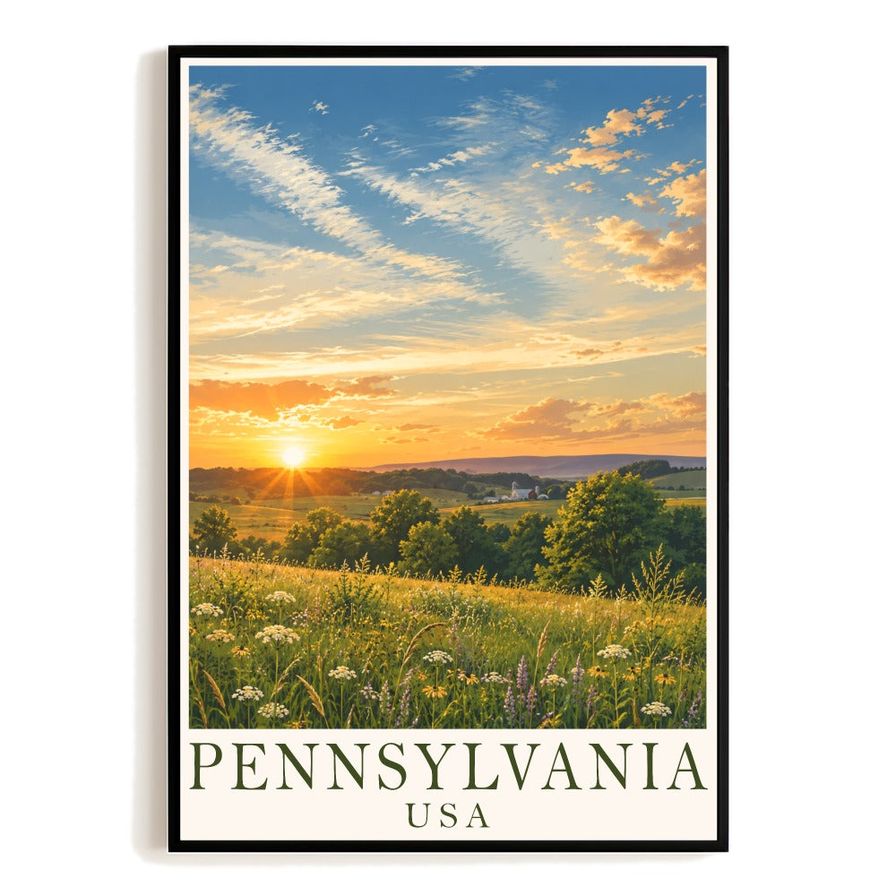 Pennsylvania Vintage Travel Poster Usa State Landscape Sunset Wall Art Pictures Painting Decor Ideal For Home Living Room Office Bedroom Souvenir Gift Unframed | siriusteestore