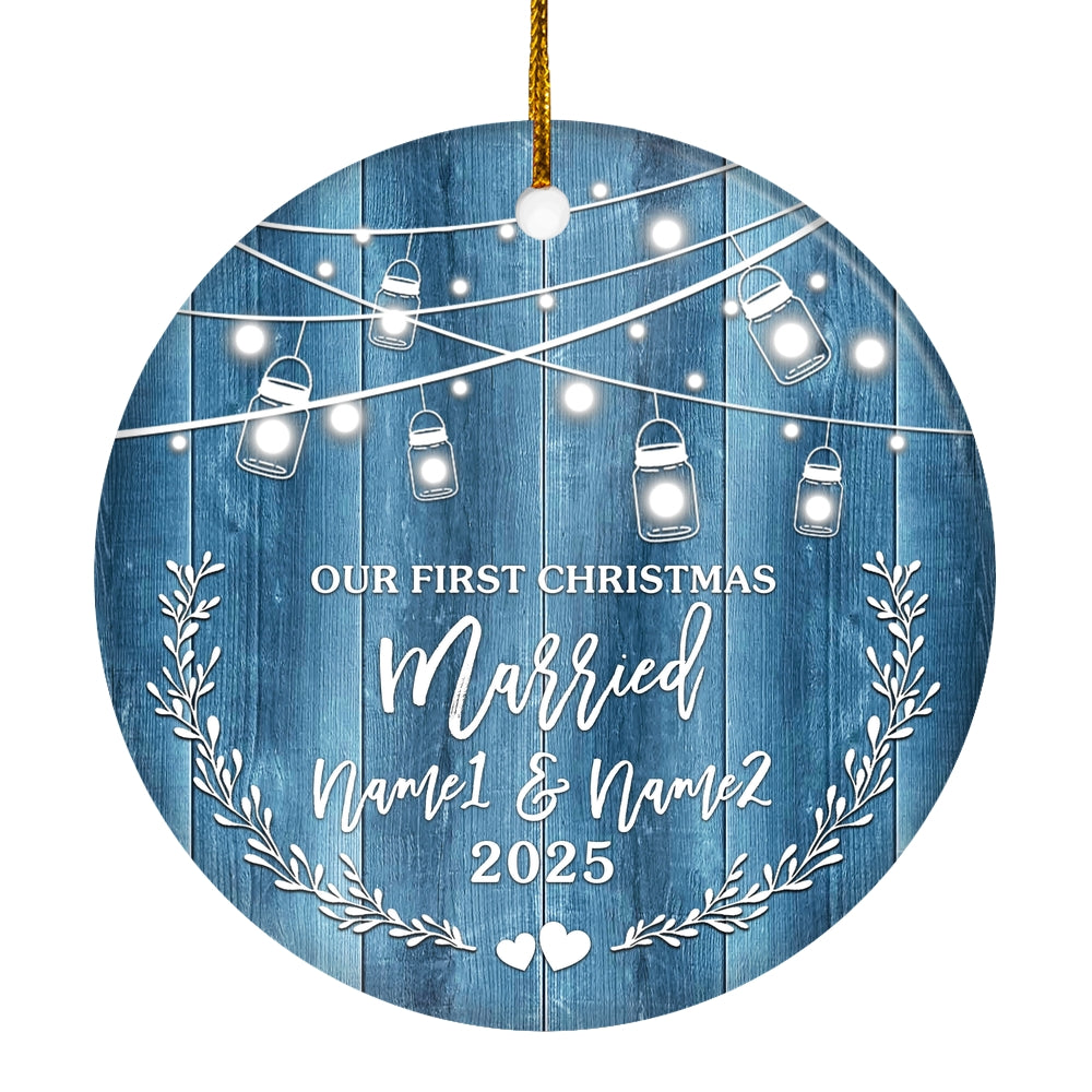 Personalize Our 1st Christmas Married Ornament 2024 Custom With Name for Couples Husband Wife Wedding Newlywed Decoration Customized Christmas Tree Ornament | siriusteestore