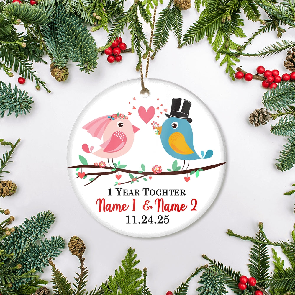 Personalized 1st 2nd 3rd 5th 10th Year Anniversary for Her Wedding Anniversary Couple Birds with Names Date Customized Christmas Tree Ornament | siriusteestore