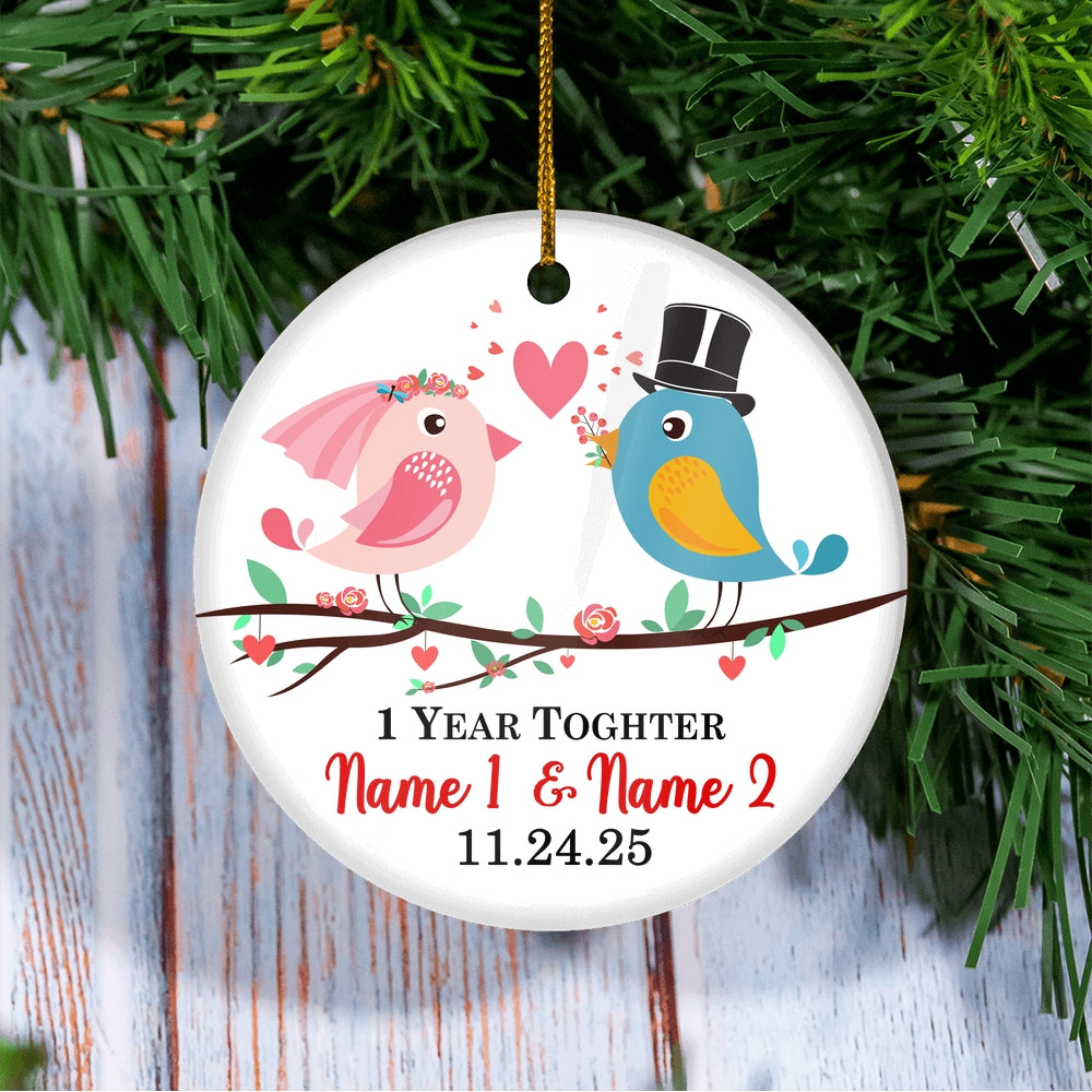 Personalized 1st 2nd 3rd 5th 10th Year Anniversary for Her Wedding Anniversary Couple Birds with Names Date Customized Christmas Tree Ornament | siriusteestore