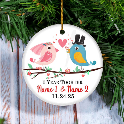 Personalized 1st 2nd 3rd 5th 10th Year Anniversary for Her Wedding Anniversary Couple Birds with Names Date Customized Christmas Tree Ornament | siriusteestore