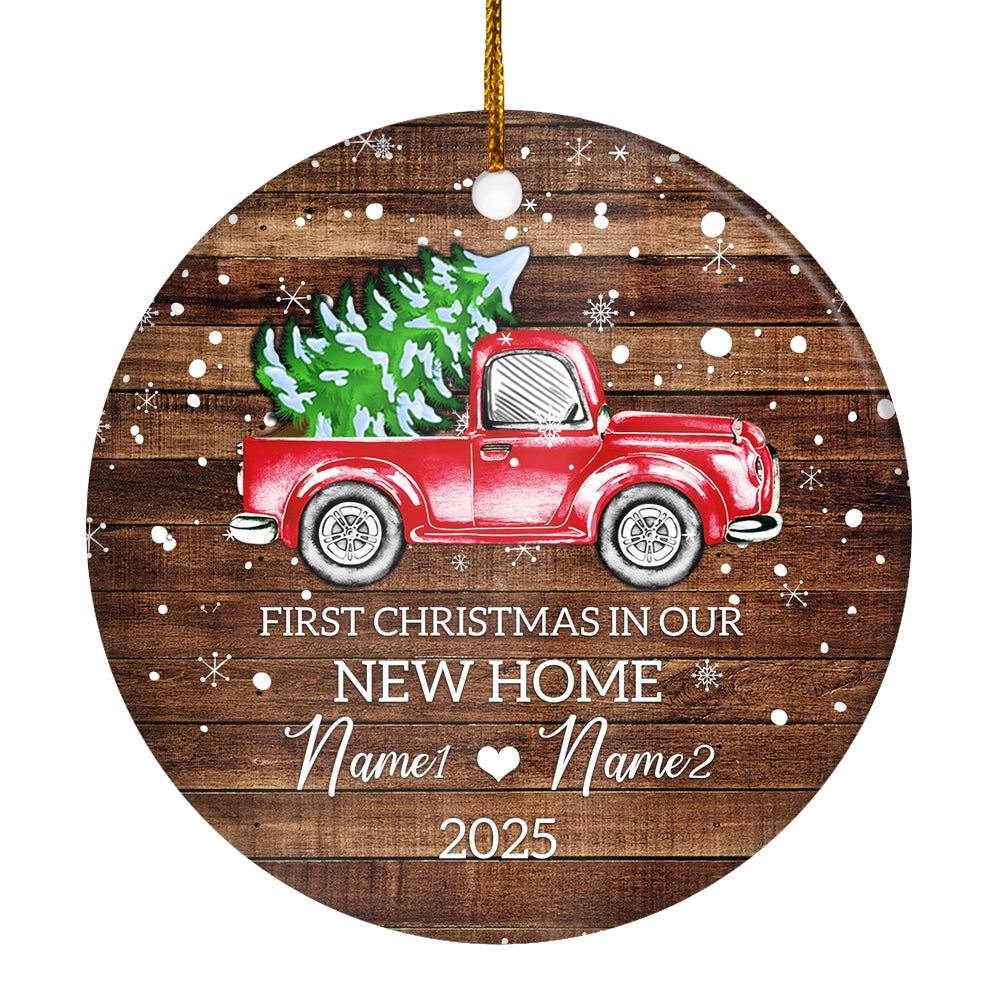 Personalized 2025 First Christmas in Our New Home Ornament Red Car Mr & Mrs Newlywed Couples Romantic Customized Christmas Tree Ornament | siriusteestore