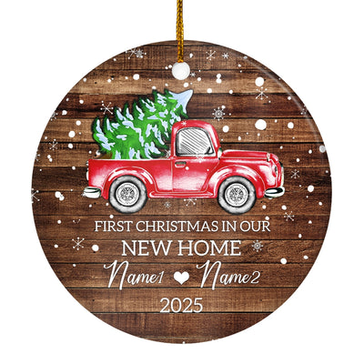 Personalized 2025 First Christmas in Our New Home Ornament Red Car Mr & Mrs Newlywed Couples Romantic Customized Christmas Tree Ornament | siriusteestore