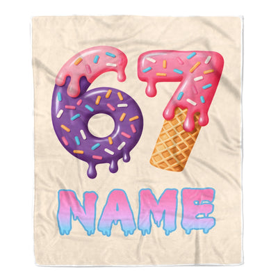 Personalized 67 Meme Donut Birthday Blanket Custom Name 6 7 Slang Funny Kids Six Seven Sprinkles Ice Cream Drip Design Children Gift Christmas Fleece Blanket | siriusteestore
