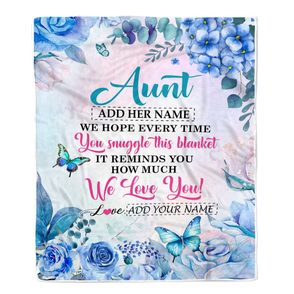 Personalized Aunt Blanket From Niece Nephew Floral Print We Love You Aunt Mothers Day Birthday Gifts Christmas Customized Fleece Throw Blanket | siriusteestore