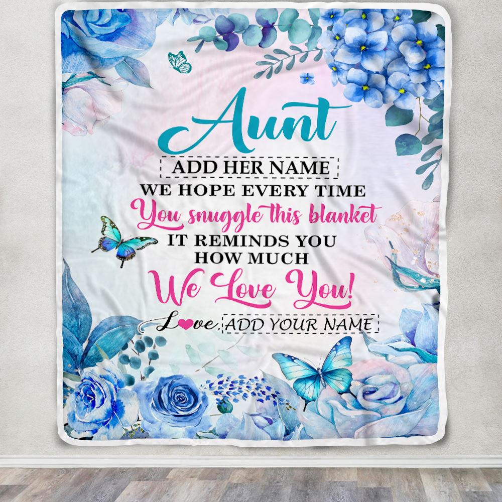 Personalized Aunt Blanket From Niece Nephew Floral Print We Love You Aunt Mothers Day Birthday Gifts Christmas Customized Fleece Throw Blanket | siriusteestore