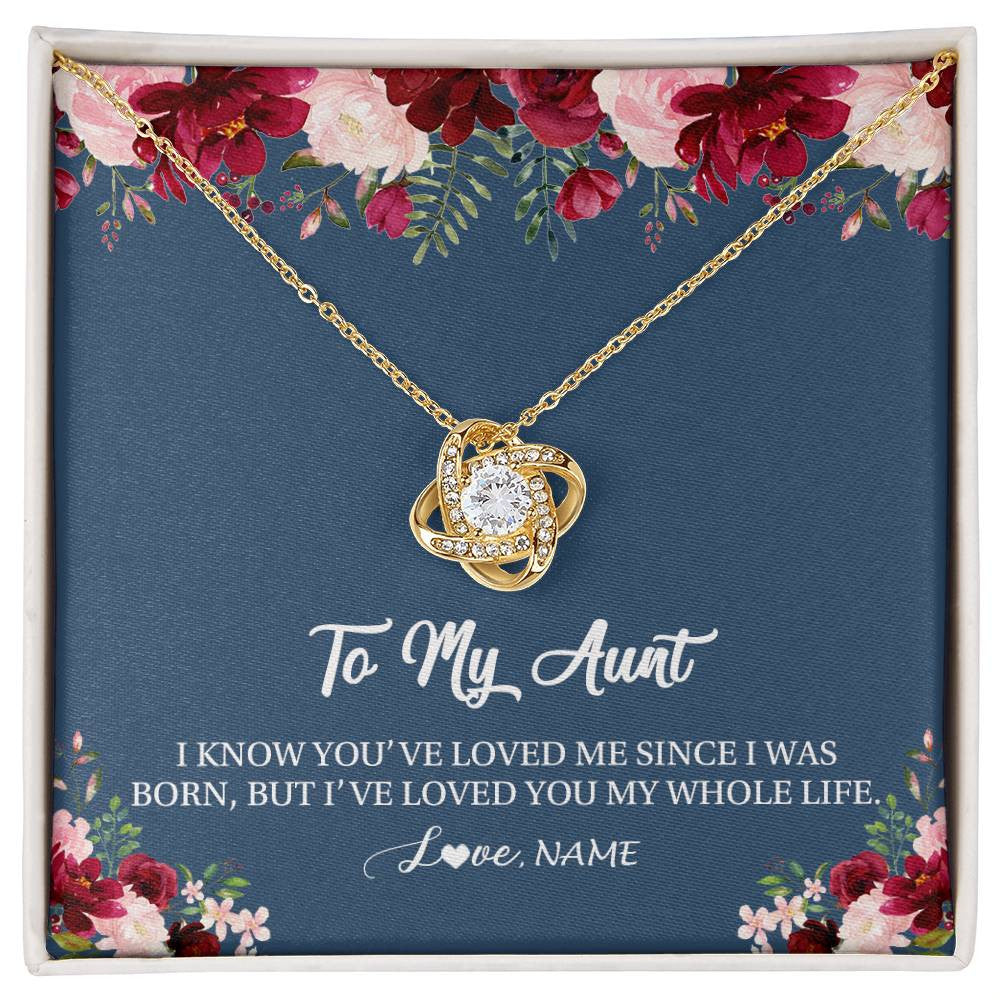 Love Knot Necklace 18K Yellow Gold Finish | Personalized Aunt Necklace From Niece Nephew I've Loved You My Whole Life Floral Aunt Birthday Mothers Day Christmas Customized Message Card | siriusteestore